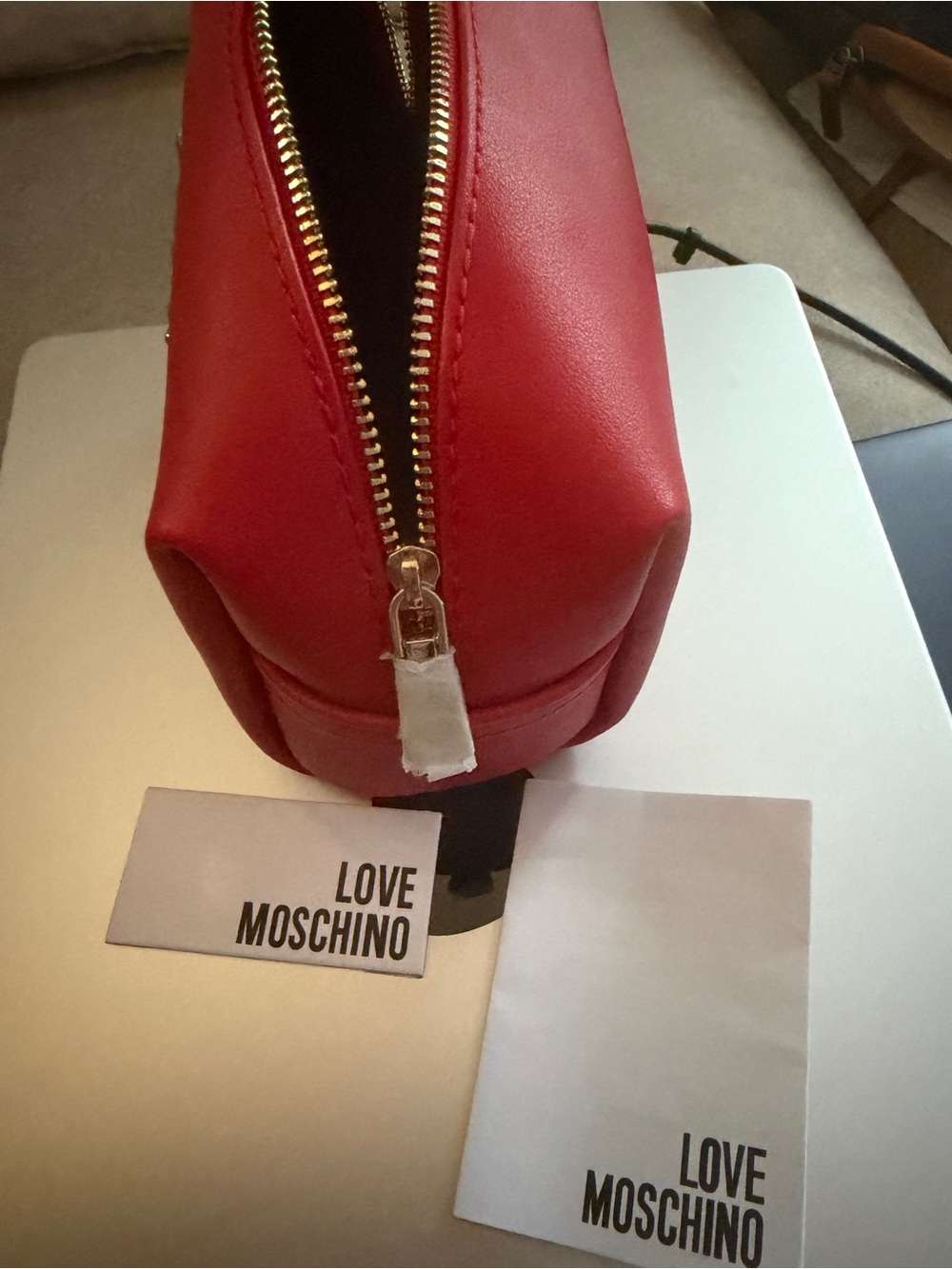 Moschino Red Cosmetic Pouch with Gold Heart and Logo - Picture 4 of 5
